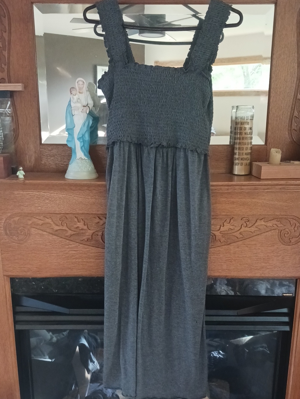 Nursing Queen Charcoal Gray Smocked Strap Maxi Dress